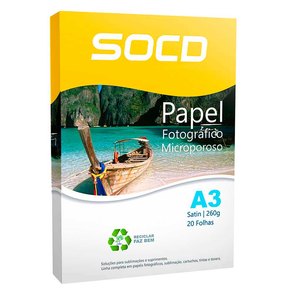 Papel Fotografico Microporoso Satin Semi Brilho A3 260g 20 Folhas Socd 6388