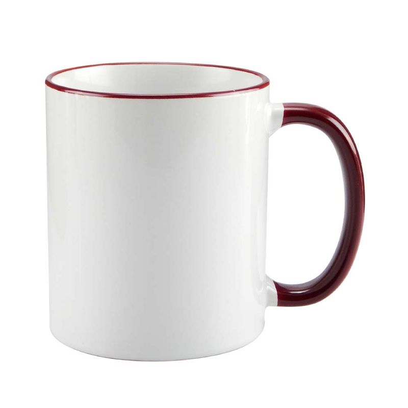 Caneca para Sublimação de Cerâmica Branca com Alça e Borda Marrom