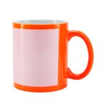 CanecaparaSublimacaodeCeramicaCorLaranjaFluorescentecomFaixaBranca