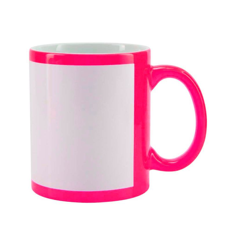 Caneca-para-Sublimacao-de-Ceramica-Cor-Rosa-Neon-com-Faixa-Branca