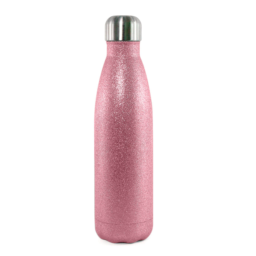  Garrafa Térmica para Sublimação Glitter Rosa com Parede Dupla - 500ml
