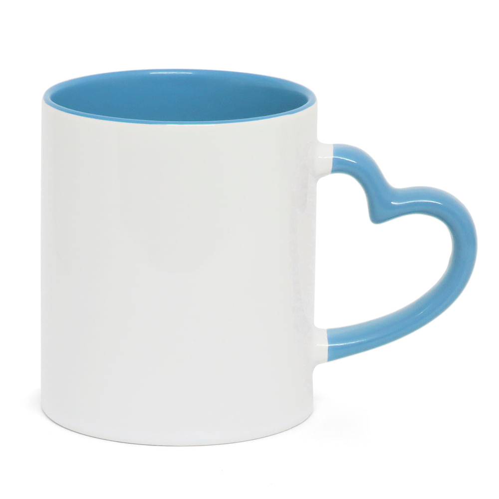 Caneca branca Alça Coração interno e alça colorida
