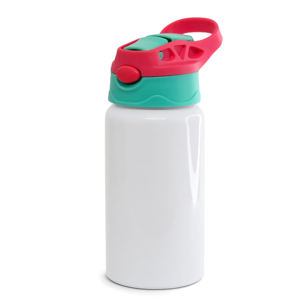  Squeeze de Alumínio Branco Infantil para Sublimação com Bico Automático  Tampa Vermelha e Verde - 500ml