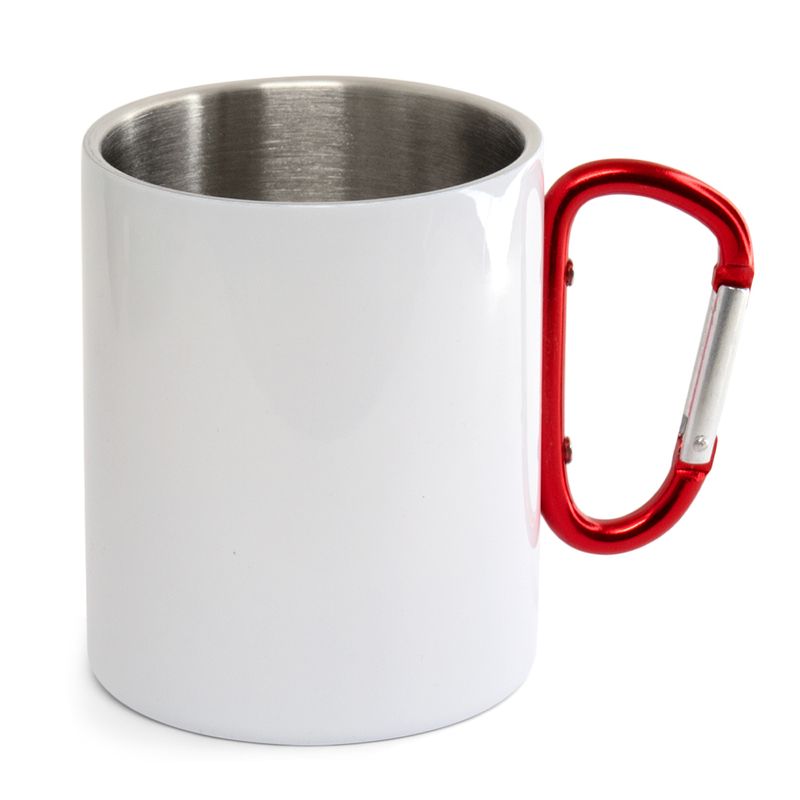 Caneca-de-Metal-Branca-com-Alca-Mosquetao-Vermelho-400ml