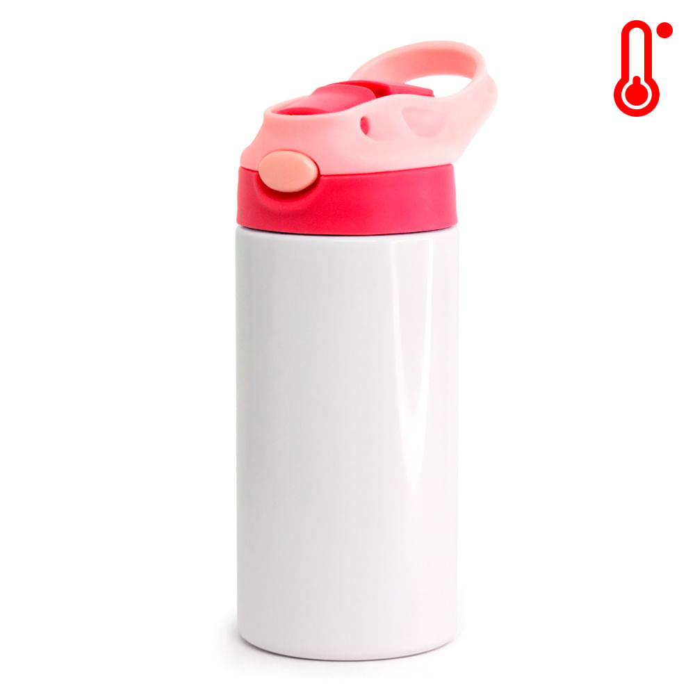Squeeze de Inox Branco Infantil para Sublimação com Bico Automático  Tampa Rosa e Vermelha - 350 ml 