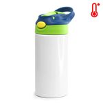 Squeeze-de-Inox-Branco-Infantil-para-Sublimacao-com-Bico-Automatico-Tampa-Azul-e-Verde-400ml