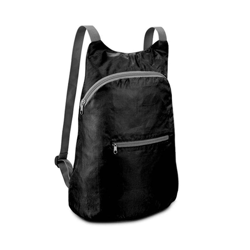 Mochila-de-Nylon-Dobravel-com-Bolso-Frontal-na-Cor-Preta