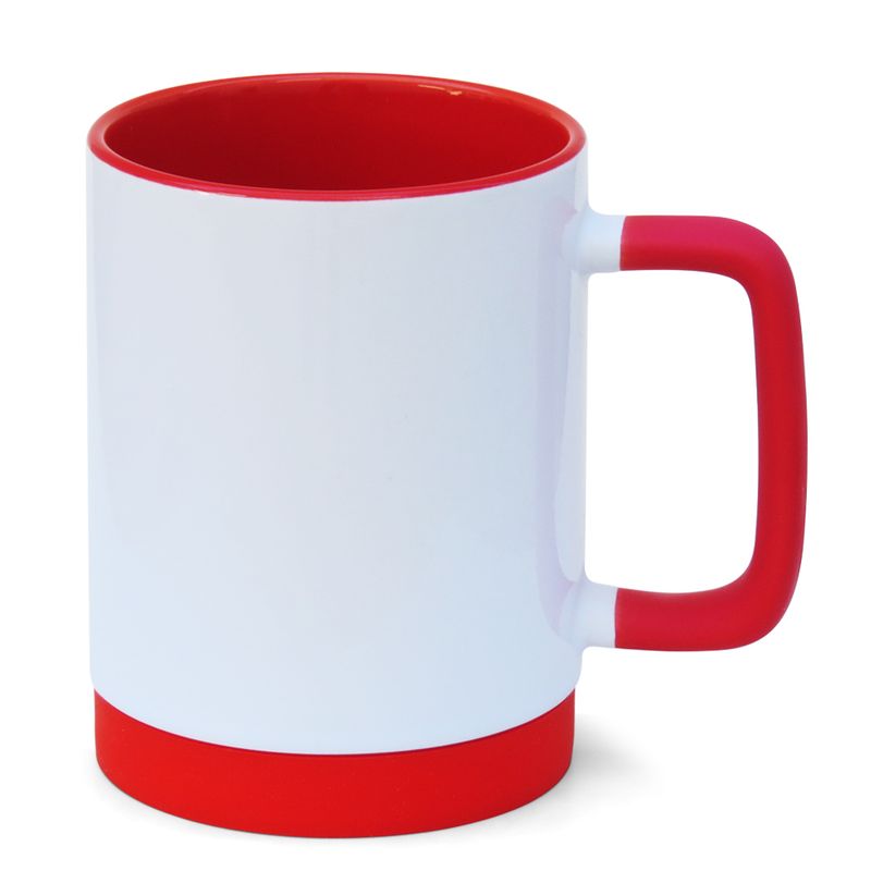 Caneca-para-Sublimacao-de-Ceramica-Branca-com-Alca-Soft-e-Base-em-Silicone-com-Interior-Vermelha