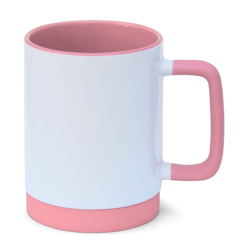 Caneca-para-Sublimacao-de-Ceramica-Branca-com-Alca-Soft-e-Base-em-Silicone-com-Interior-Rosa