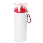 Squeeze-de-Aluminio-Branco-para-Sublimacao-com-Tampa-Acriilica-Cristal-de-Rosca-Mosquetao-Vermelha-600ml