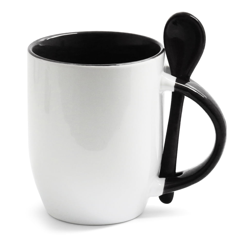 Caneca para Sublimação de Cerâmica Branca com Alça, Interior e Colher - 325ml