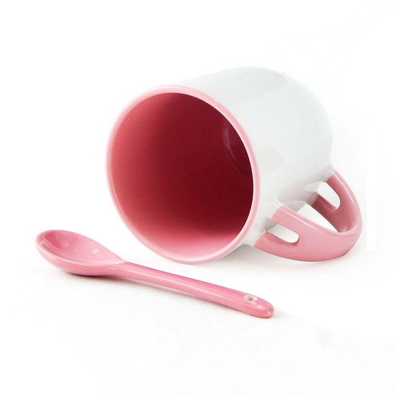Caneca-para-Sublimacao-de-Ceramica-Branca-com-Alca-Interior-e-Colher---Rosa-1
