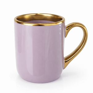Caneca Imperial Cerâmica Lilás para Sublimação com Alça e Borda Cromado Ouro - 350ml