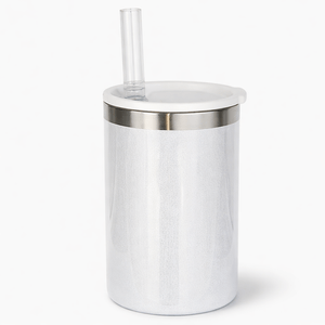 Copo Cooler Térmico com Tampa e Canudo Branco Perolado - 300ml